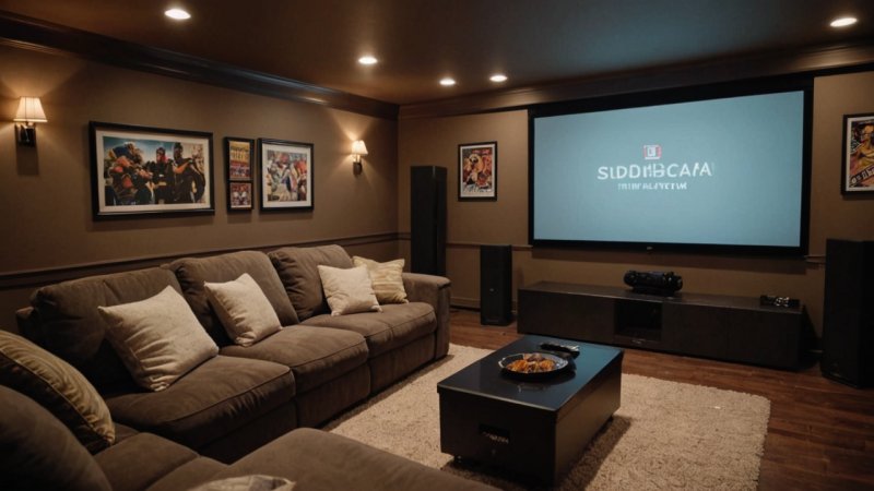 home theater, budget setup, audio, lighting, projector, soundbar, seating, streaming devices