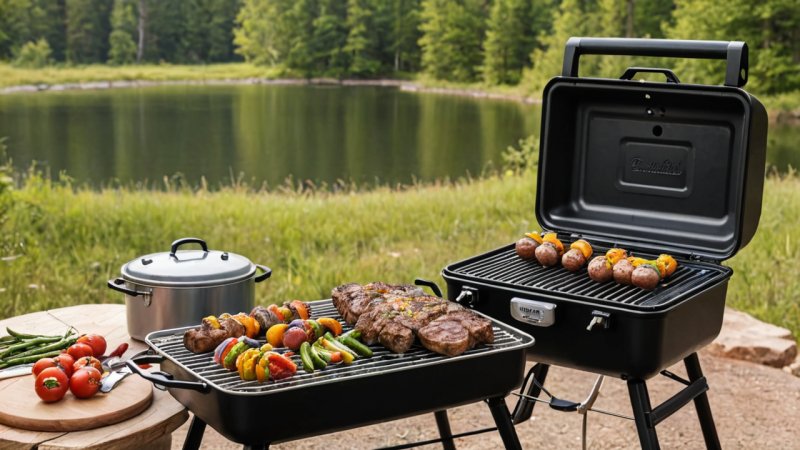 outdoor cooking, portable grill, camp cookware, multi-functional tool, insulated cooler, fire starter kit